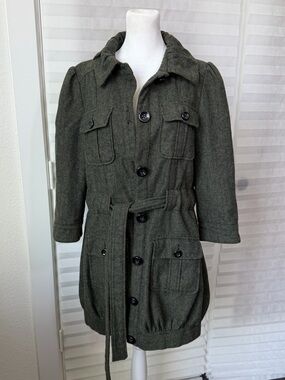 Twelve by Twelve Olive Green Belted Military Trench Coat